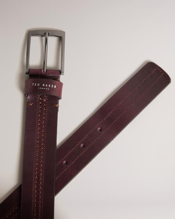 Ceinture Ted Baker Stitch Detail Leather Bordeaux Homme | BPM-92536236